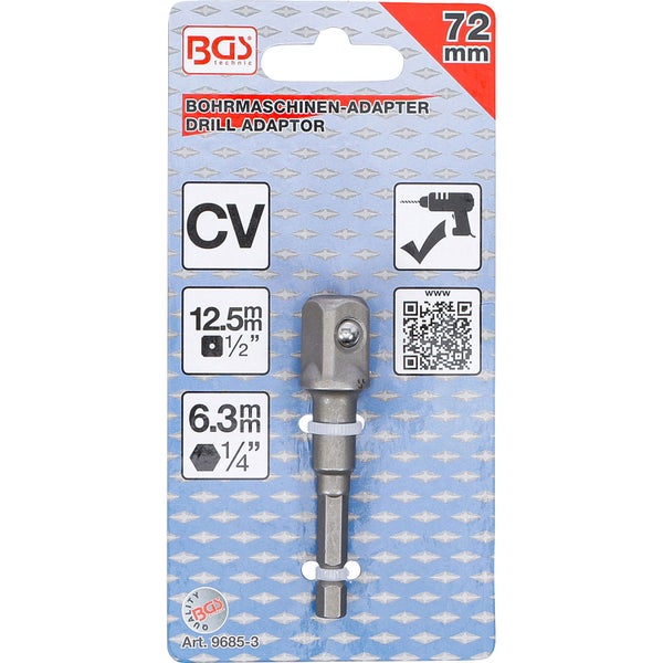 BGS Adapter für Bohrmaschinen Antrieb Außensechskant 6,3 mm (1/4) / Abtrieb Außenvierkant 12,5 mm (1/2) - 9685-3