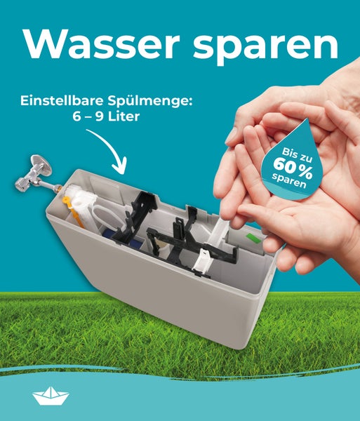 Spülkasten mit einstellbarer Spülmenge von 6 bis 9 Liter für Wassereinsparung