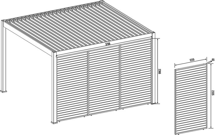 Weide Holzoptik Lamellenwand für Weide Pergola 1,13m in Anthrazit aus Aluminium