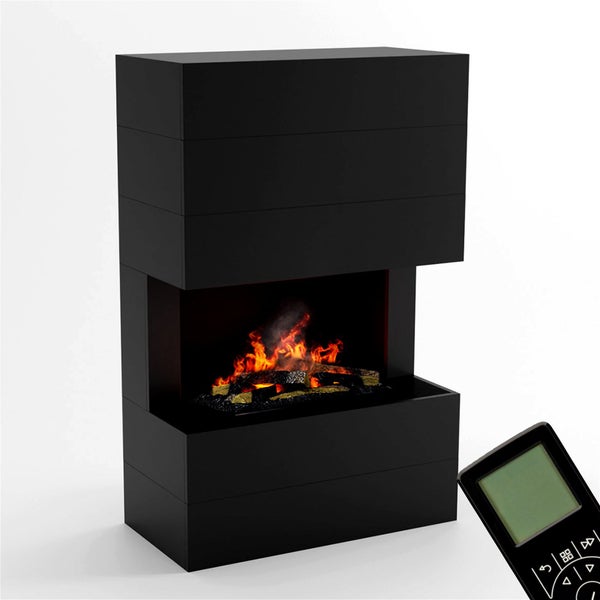 GLOW FIRE Elektrokamin 'Tucholsky 3-sided ' | Wasserdampf Kamin mit OMC 600 inkl. Holz in schwarz | HxBxT: 140x90x45 cm