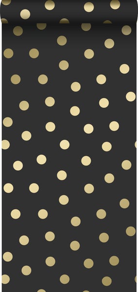 Origin Wallcoverings Tapete Punkte Schwarz und Gold - 53 cm x 10.05 m - 347676