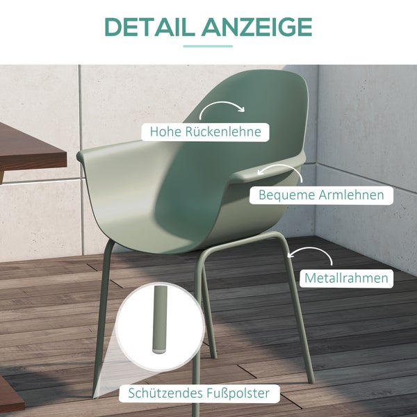 Outsunny 4er Set Gartenstuhl, Terrassenstühle mit Rückenlehne und Armlehne, bis 120 kg belastbar, 75B x 87T x 90H cm, HDPE, Grün