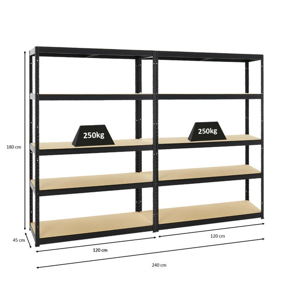 PROREGAL Mega Deal 2x Schwerlastregal Big Elephant S HxBxT 180 x 120 x 45 cm Fachlast 250 kg Schwarz