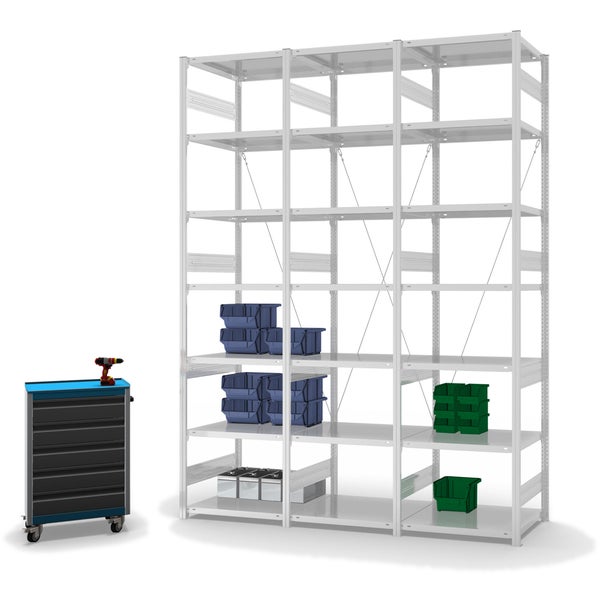 PROREGAL Fachbodenregal Stecksystem T-Profil Heavy-Duty Grundregal HxBxT 300 x 75 x 60 cm 7 Ebenen Fachlast 300 kg Einseitig Nutzbar Lichtgrau