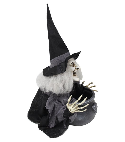 Hexen-Dekofigur mit Kessel für Halloween