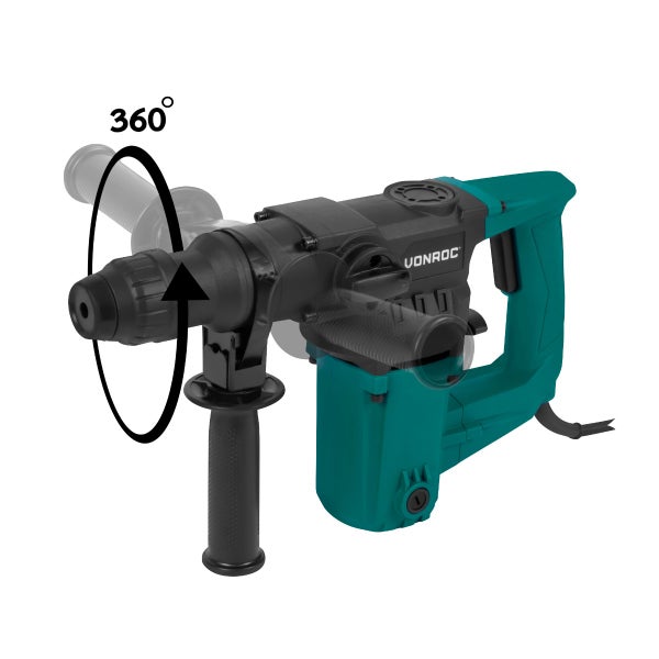 Vonroc Bohrhammer mit um 360 Grad drehbarem Zusatzhandgriff.