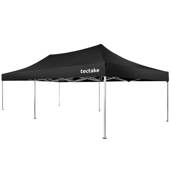 Schwarzer tectake Faltpavillon mit wasserabweisendem Dach und sechs Standbeinen aus Metall.