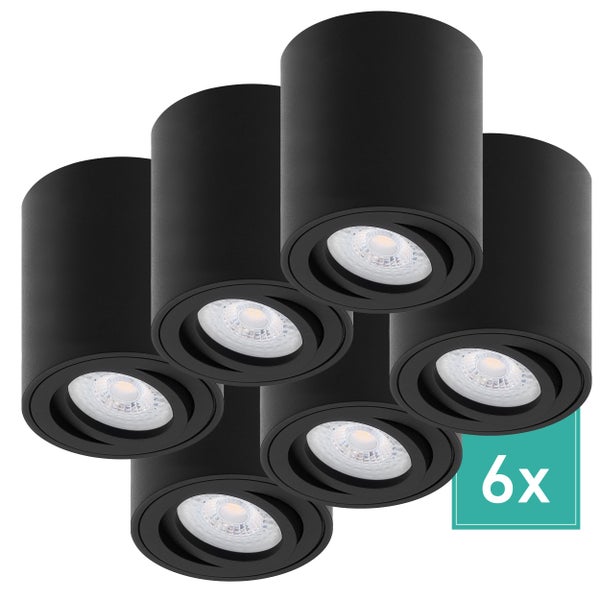 Oktaplex Lighting 6 Stück Aufbaustrahler Lile M Schwarz - inkl. LED Modul 4,8W 230V 4000K warmweiß - Aufputz Aufbauleuchte Aufbauspot Aluminium schwenkbar