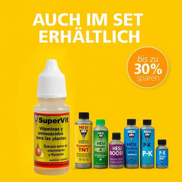 HESI Pflanzendünger und Vitamine im Set mit bis zu 30 Prozent Ersparnis, inklusive SuperVit und verschiedenen Düngemitteln.