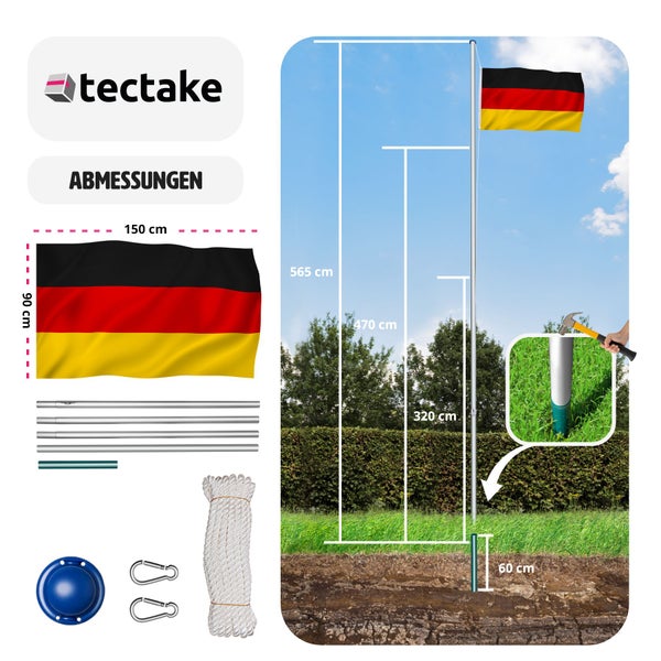 Fahnenmast tectake  aus Aluminium inklusive Seilzug und Bodenhülse