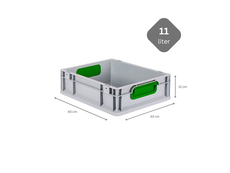 PROREGAL Eurobox Nextgen Color HxBxT 12 x 30 x 40 cm 11 Liter Griffe Grün Geschlossen Glatter Boden Eurobehälter Transportbox