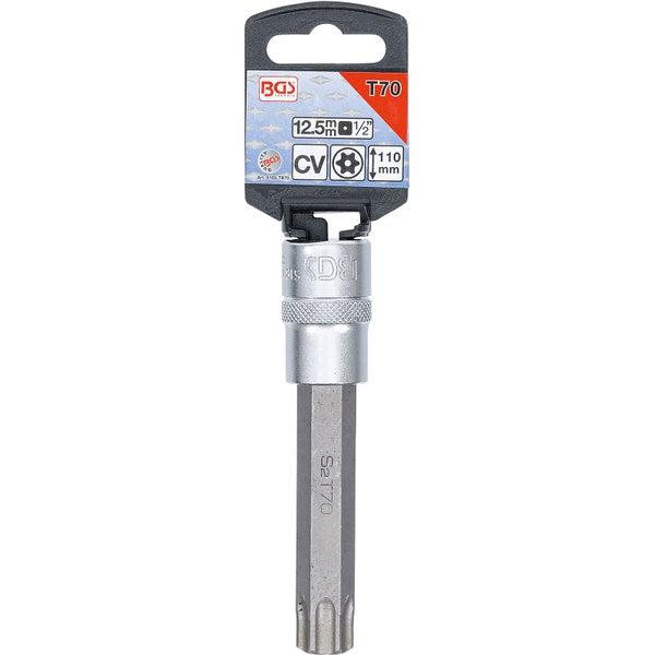 BGS Bit-Einsatz Länge 110 mm Antrieb Innenvierkant 12,5 mm (1/2) T-Profil (für Torx) mit Bohrung T70 - 5103-TB70