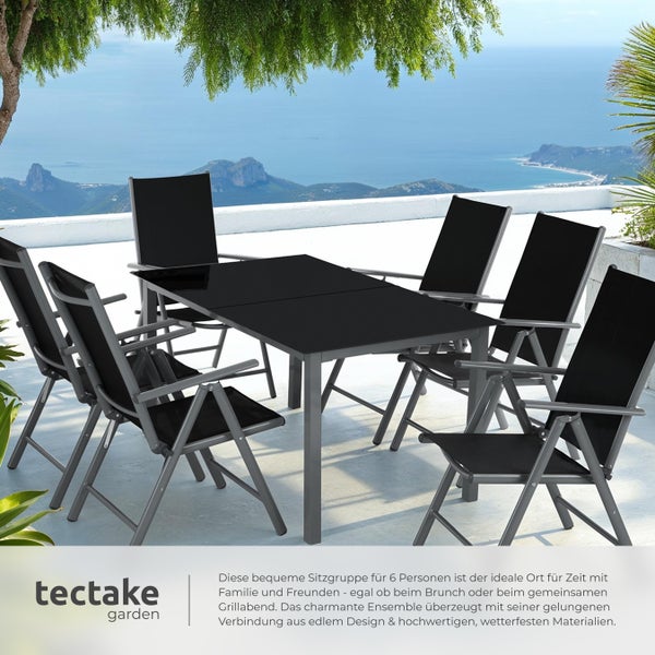 Sitzgruppe tectake Ercolano Tisch mit Sicherheitsglasplatten und Ausgleichsschrauben mit Aluminiumgestell, für 6 Personen anthrazit