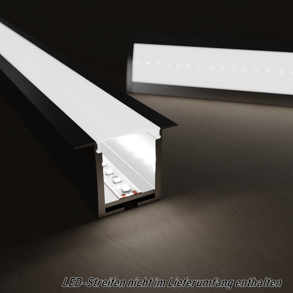 TIVENDIS Led Alu Profil 2 m EK mit Zubehör für Strip / Streifen bis 18 mm breit | Abdeckung satiniert milchig  |  Einbau Trockenbau Abschlussleiste Abschlussprofil Deckenleiste eloxiert