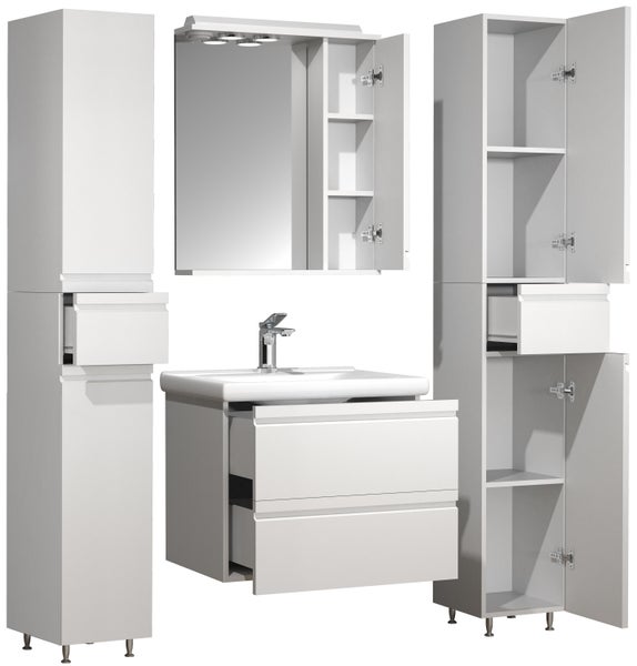 Badezimmer-Set mit Waschbeckenunterschrank, Spiegelschrank und Hochschrank
