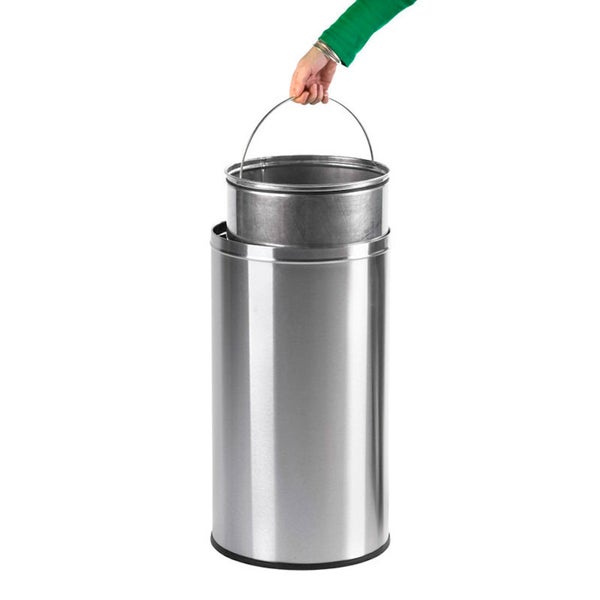 PROREGAL Abfallbehälter Mit Pushdeckel & Inneneimer Aus Metall 40 Liter HxBxT 74 x 34 x 34 cm Edelstahl & Silber