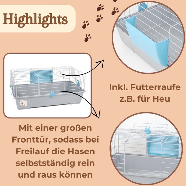 Kaninchenkäfig Kaninchenstall innen draußen Hasenkäfig Meerschweinchen Käfig Hasenstall Heuraufe Kleintierkäfig