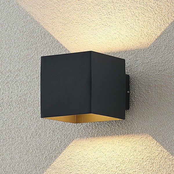 Lindby LED Wandleuchte außen Esani (spritzwassergeschützt (Modern) in Schwarz aus Aluminium (1 flammig, ) - Außenwandleuchten Wandlampe Led Außenlampe Outdoor für Außenwand/Hauswand