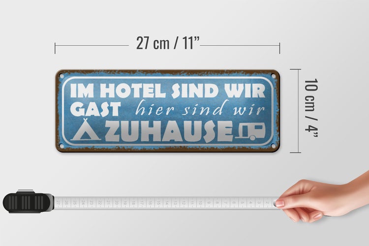 Blechschild Spruch 27x10cm Camping hier sind wir zuhause Dekoration