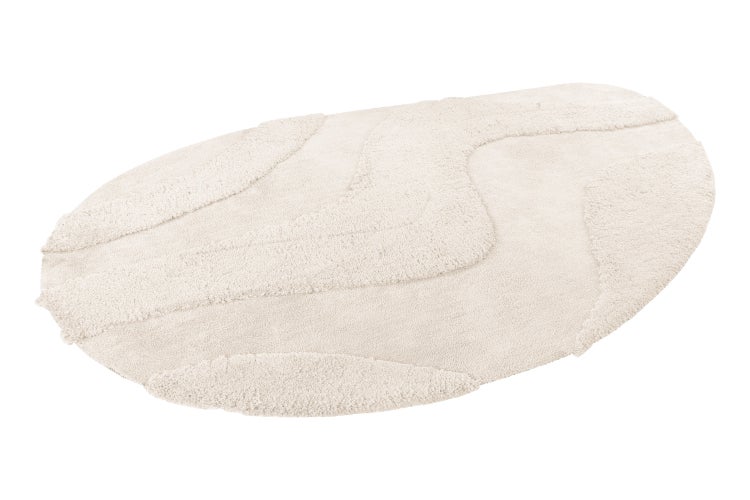 Ovaler Hochflor Badezimmerteppich mit strukturiertem Wellenmuster