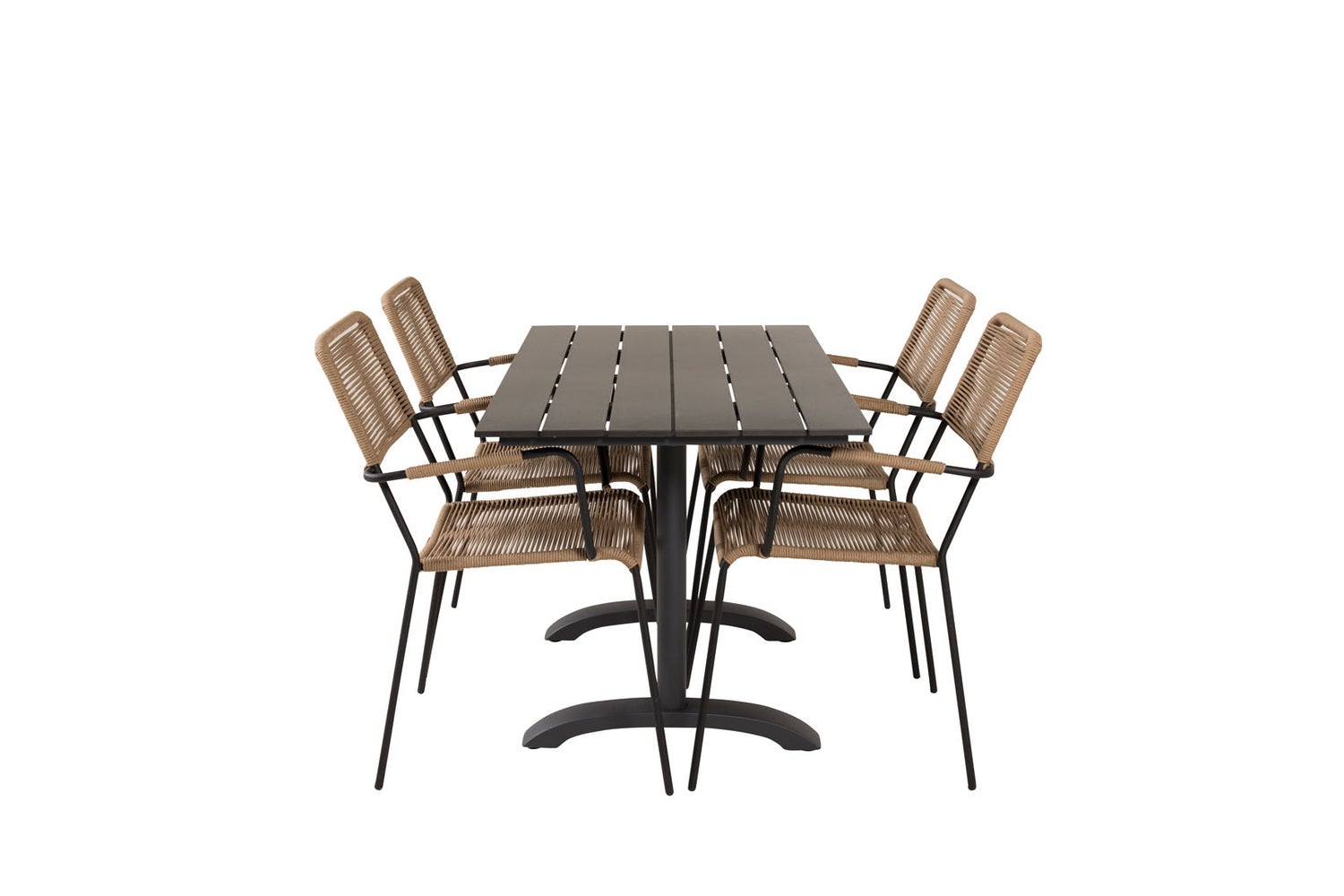 Denver Gartenset Tisch 70x120cm und 4 Stühle ArmlehneL  Lindos schwarz.