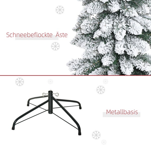 Künstlicher Weihnachtsbaum mit schneebeflockten Ästen und einem stabilen Metallständer.