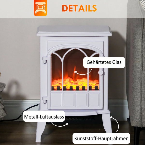 Elektrischer Kamin mit gehärtetem Glas, Metall Luftauslass und Kunststoff Hauptrahmen mit Flammeneffekt.