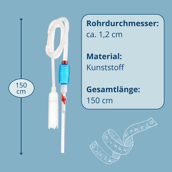 Aquariensauger aus Kunststoff, Rohrdurchmesser circa 1,2 Zentimeter, Gesamtlänge 150 Zentimeter