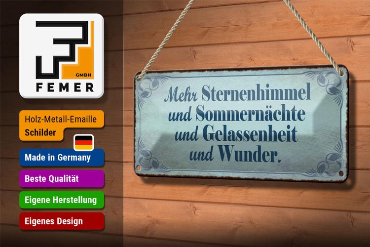Blechschild Spruch 27x10cm mehr Sternenhimmel Sommernächte Dekoration