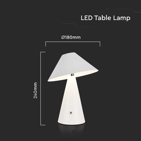 V-TAC VT-1051-W - White Rechargeable Table Lamps - IP20 - 3W - 200 Lumen - 3IN1