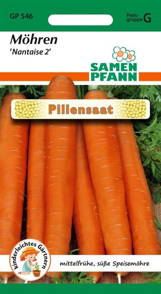 Möhren der Sorte Nantaise 2 Pillensaat Packung