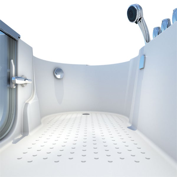 Ebenerdige Dusche mit Duscharmatur und Tür