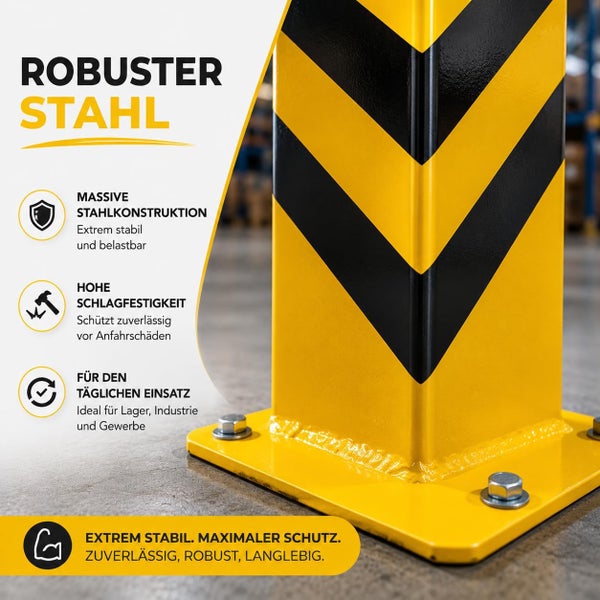Rammschutzpfosten aus Stahl für Industrie und Lager, hohe Schlagfestigkeit, extrem stabil und langlebig für den täglichen Einsatz.