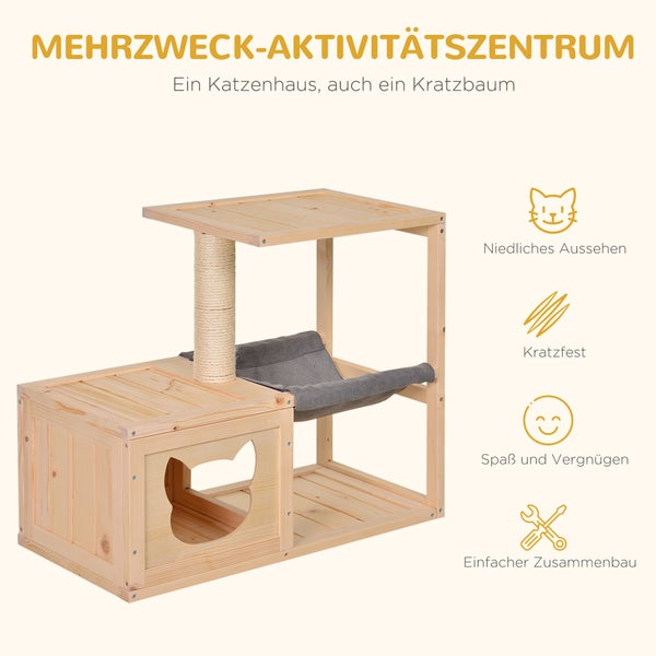 Mehrzweck-Katzenmöbel mit Kratzbaum, Katzenhaus und Liegefläche
