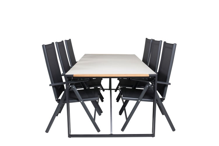 Texas Gartenset Tisch 100x200cm und 6 Stühle Break schwarz, grau, natur. 100 X 200 X 73 cm