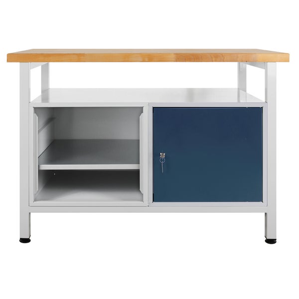 PROREGAL Werkbank Rhino mit Ablagefläche 1 Tür Regalteil HxBxT 84 x 120 x 60 cm Traglast 300 kg Lichtgrau Anthrazitgrau