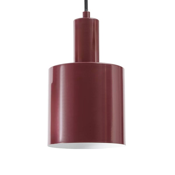 Vierflammige Pendelleuchte aus Metall in zylindrischer Form an einer rechteckigen Deckenleiste
