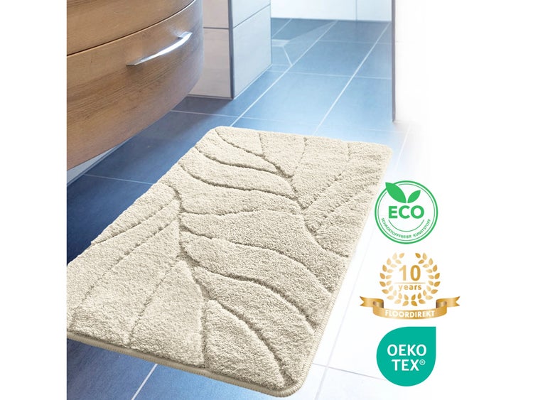 FLOORDIREKT Badematte Maris - Flauschiger Badvorleger mit Blattstruktur - Ivory - 80 x 150 cm