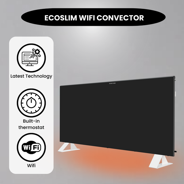 Konvektor Quality Heating Eco Slim WIFI 1000W 61,5 x 40 cm Metall Schwarz inkl. WLAN-Steuerung, Wandmontage, Sicherheitsfunktionen und App-Steuerung