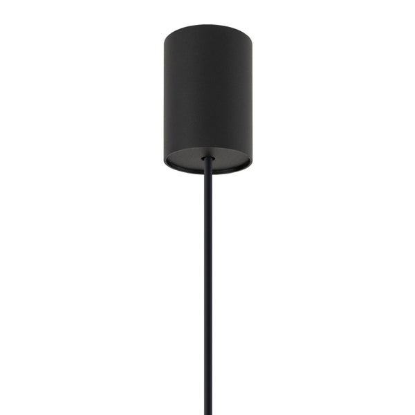 Zylindrischer Deckenbaldachin in Schwarz mit schwarzem Kabel für Pendelleuchten.