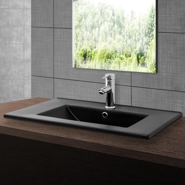 ML-Design Waschbecken aus Keramik in Schwarz matt 71x16,5x46,5 cm Eckig mit Ablaufgarnitur, Einbauwaschbecken mit Hahnloch und Überlauf, Aufsatzwaschbecken Einbauwaschtisch Waschschale Handwaschbecken