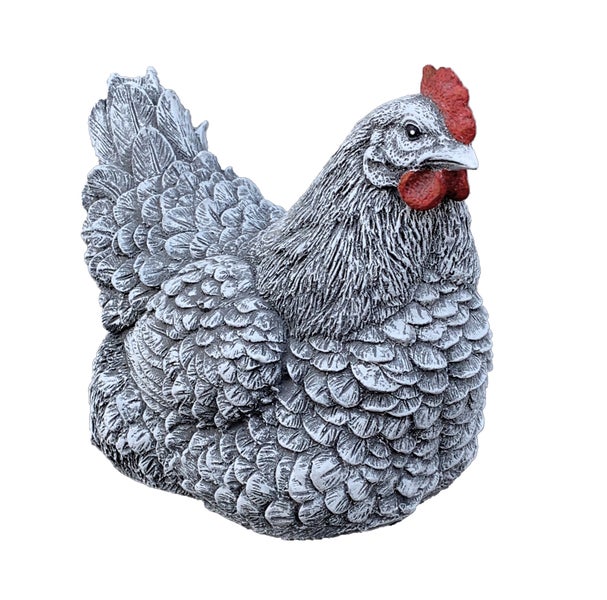 Gartenfigur Huhn aus wetterfestem Steinguss zur Dekoration im Außenbereich.