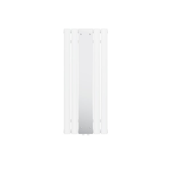 LuxeBath Badheizkörper Flach 1200 x 450 mm Weiß mit Spiegel, Spiegelheizkörper Glasheizkörper, Design Paneelheizkörper Mittelanschluss Heizung, Flachheizkörper Vertikal Einlagig, inkl. Montage-Set