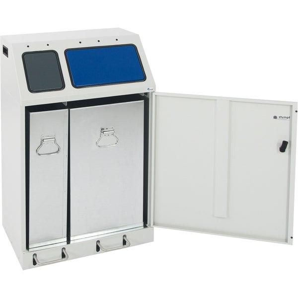 Abfalltrennsystem mit zwei Behältern und Stumpp Logo