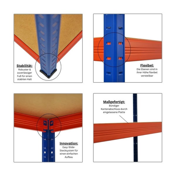 PROREGAL Mega Deal 2x Schwerlastregal Giant Elephant HxBxT 180 x 150 x 60cm Fachlast 200kg Blau-Orange