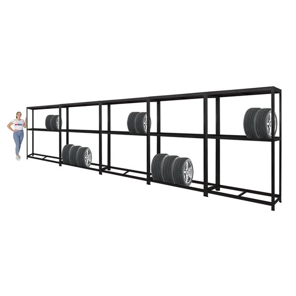 PROREGAL Mega Deal 5x Reifenregal RAGNAR HxBxT 180 x 120 x 40cm bis zu 8 Reifen auf 2 Ebenen + Ablage 265kg Fachlast Schwarz