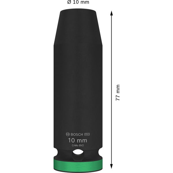 Bosch Professional Steckschlüssel, 10 mm, Abmessungen dargestellt