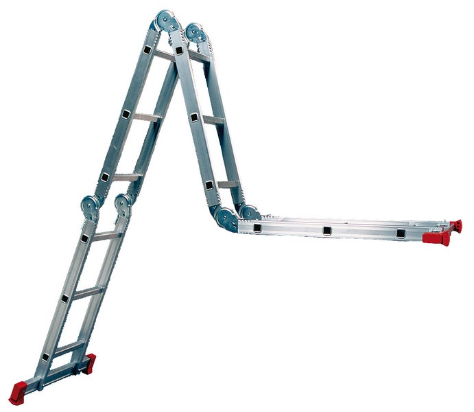 Mehrzweckleiter aus Aluminium mit roter Fußkappe