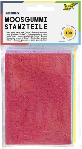 Folia  Moosgummi-Stanzteile BUCHSTABEN, 130 Teile, 5-farbig sortiert, 15mm hoch