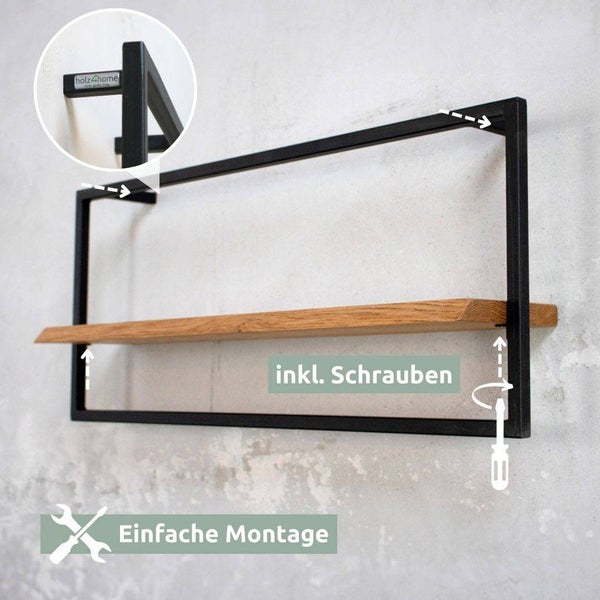 holz4home Wandregal Long in Schwarz Gerahmt von holz4home® Natur ohne Baumkante